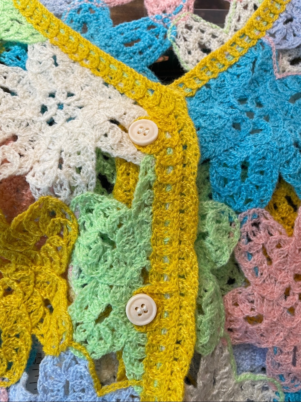 Crochet Floral Multi-Color Button Cardigan Sweater  O/S (fits most) - Picture 3 of 6